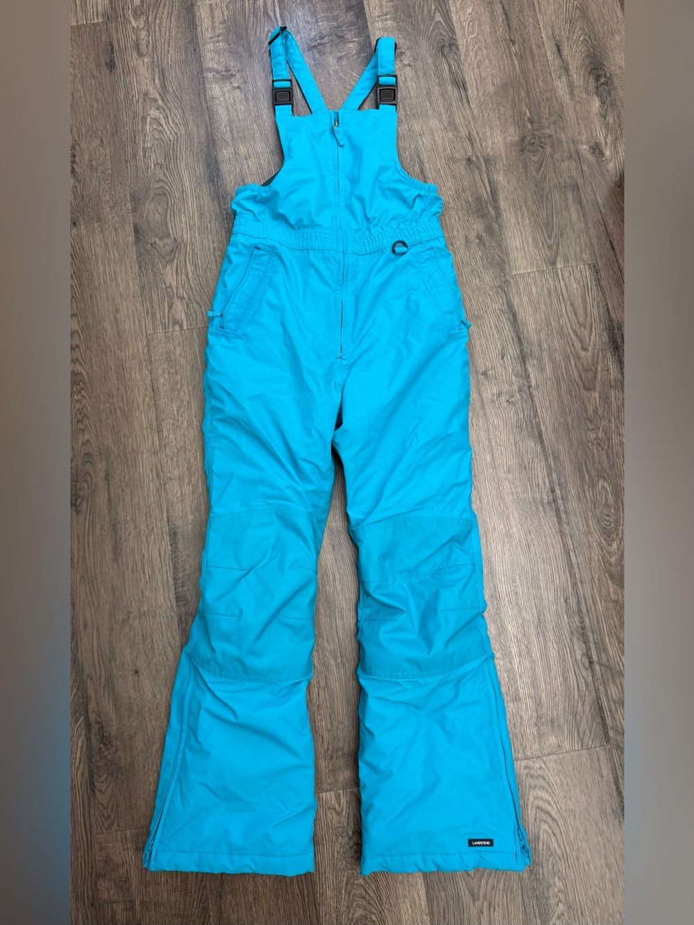 Lands End Women’s Aqua Blue Insulated Snow Bibs Overalls Size 14 Short